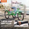VEVOR Folding Adult Tricycle, 26-Inch 7-Speed Adult Folding Trikes, Carbon Steel 3 Wheel Cruiser Bike with Basket & Adjustable Seat