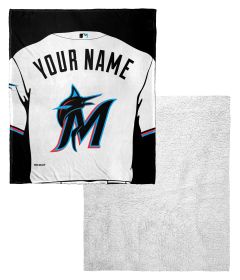[Personalization Only] OFFICIAL MLB Jersey Personalized Silk Touch Sherpa Throw Blanket - Marlins