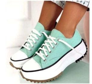 Platform Canvas Lace Up Sneakers (Color: Green, size: 6)
