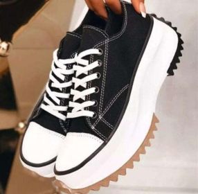 Platform Canvas Lace Up Sneakers (Color: Black, size: 6)