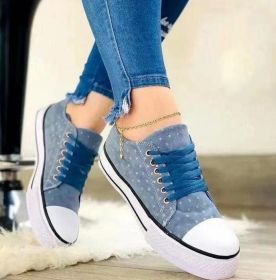 Lace Up Printed Canvas Sneakers (Color: Blue, size: 9.5)