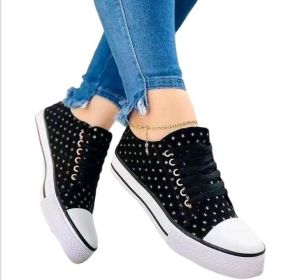Lace Up Printed Canvas Sneakers (Color: Black, size: 6.5)