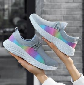 Rainbow Breathable Lace-Up Sneakers (Color: Gray, size: 7.5)