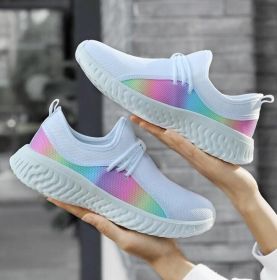 Rainbow Breathable Lace-Up Sneakers (Color: White, size: 6)