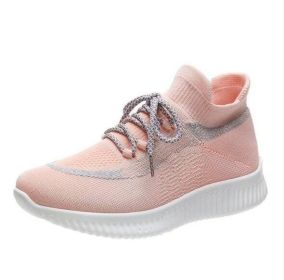 Mesh Knitted Flat Slip On Sneakers (Color: Pink, size: 8)