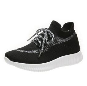 Mesh Knitted Flat Slip On Sneakers (Color: Black, size: 8)