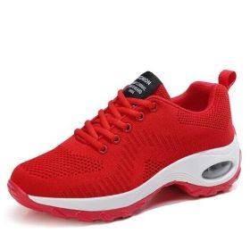Wedge Shoes Breathable Mesh Sneakers (Color: Red, size: 5)