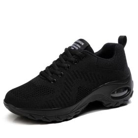 Wedge Shoes Breathable Mesh Sneakers (Color: Black, size: 5)