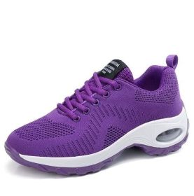 Wedge Shoes Breathable Mesh Sneakers (Color: Purple, size: 7)