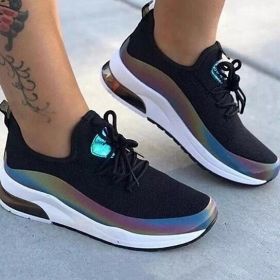 Colorful Lace Up Breathable Walking Sneaker (Color: Black, size: 7.5)