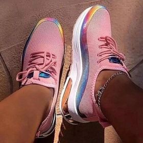 Colorful Lace Up Breathable Walking Sneaker (Color: Pink, size: 10)