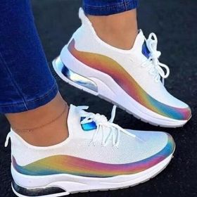 Colorful Lace Up Breathable Walking Sneaker (Color: White, size: 8.5)